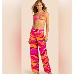 Trina Turk VIVID VISTA SWIM PANT Cover Up Wide Leg Retro Lounge NWT Small
